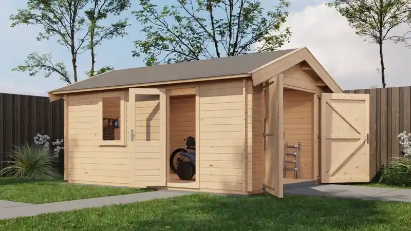 Hoge Kwaliteit Lugarde Blokhut Maurik met garagedeur 400x400cm