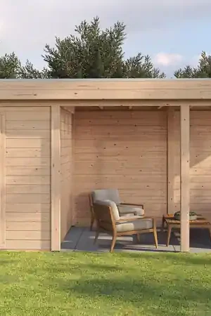 Fabrieksprijs Lugarde Modern tuinhuis 28mm met overkapping Apeldoorn 300x250cm + 400cm