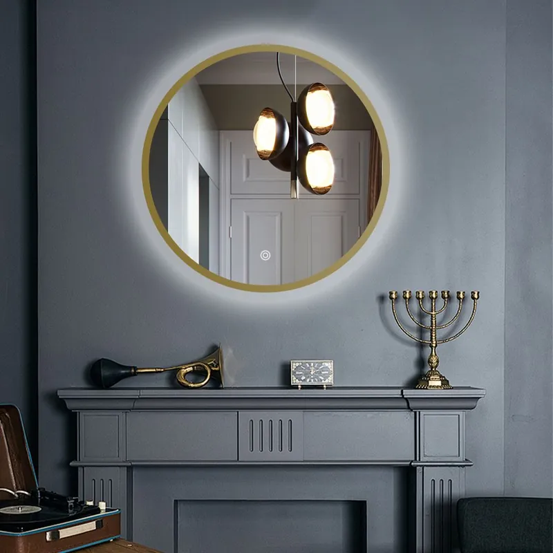 Nu Kopen LED spiegel rond met goud metalen frame - 800mm