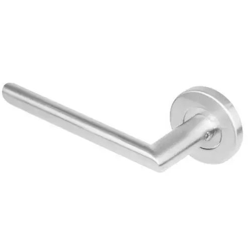 Premium Intersteel enkele deurklink ovaal Hoek 90° links op rond rozet rvs