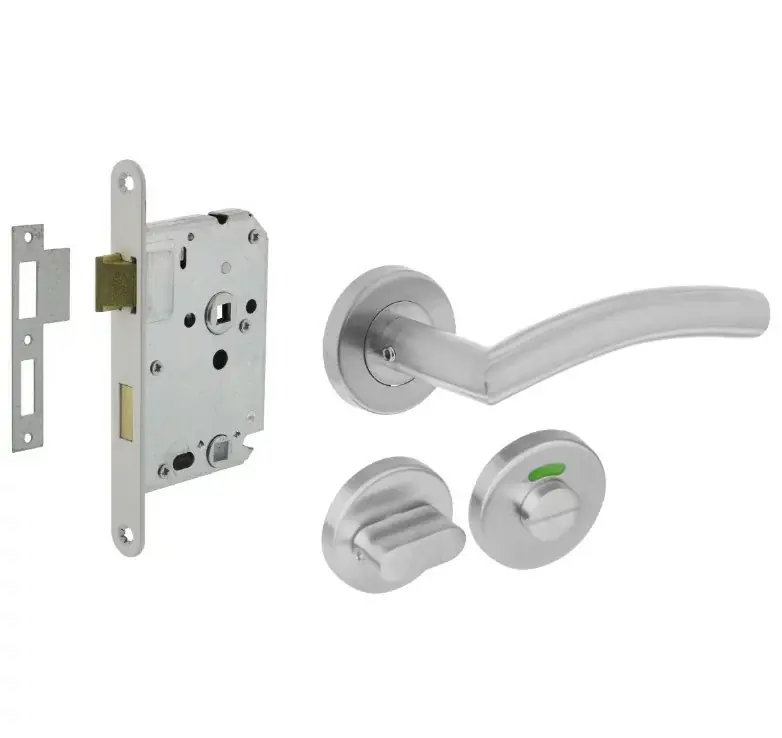 Intersteel deurbeslag set WC-slot 63/8 mm wit + deurklink Lisa 90° en wc-sluiting rvs Nieuw