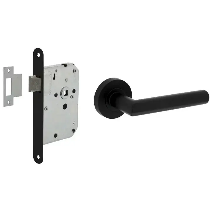 Intersteel deurbeslag set loopslot zwart + deurklink Bastian met rozet zwart Actieprijs