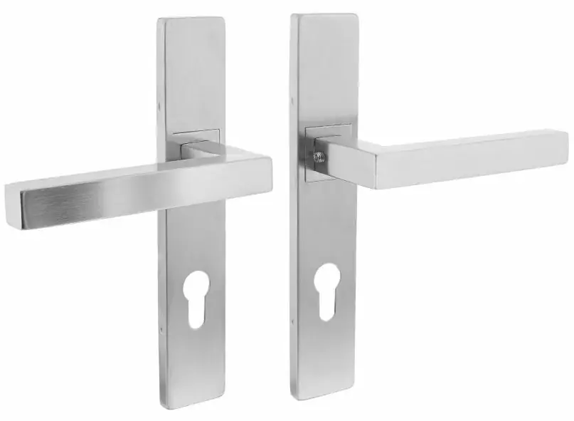 Op = Op Intersteel deurklink 1337 vierkant op verdekt schild rechthoek PC72 mm rvs