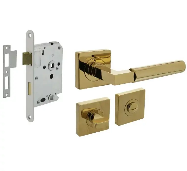 Intersteel deurbeslag set WC-slot 63/8 mm wit + deurklink Bau-Stil en wc-sluiting PVD messingkleur Koopje