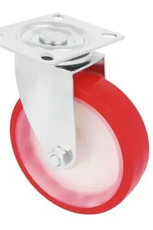 Zwenkwiel met bevestigingsplaat verzinkt met rode nylon wiel 125 mm Seizoensaanbieding