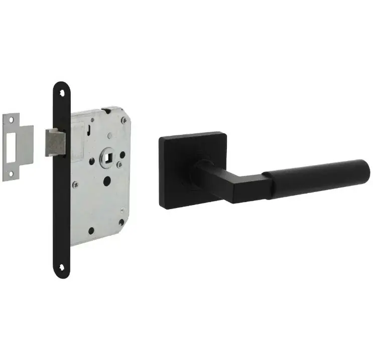 Intersteel deurbeslag set loopslot zwart + deurklink Bau-Stil met rozet zwart Favoriet