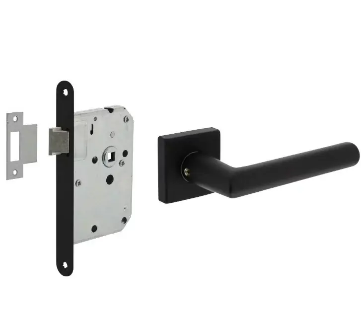 Exclusieve Aanbieding Intersteel deurbeslag set loopslot zwart + deurklink Broome met rozet zwart
