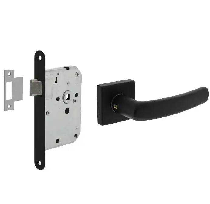 Flitsaanbieding Intersteel deurbeslag set loopslot zwart + deurklink Denham met rozet zwart
