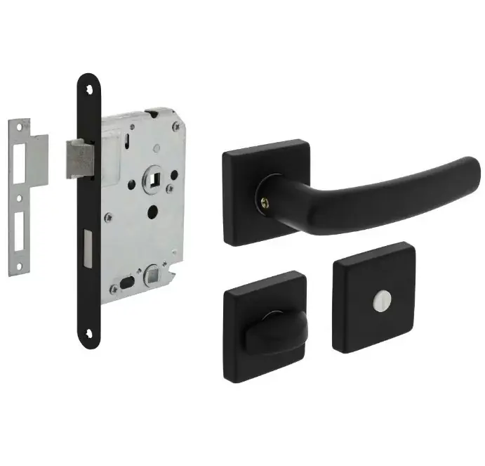 Fabrieksprijs Intersteel deurbeslag set WC-slot 63/8 mm zwart + deurklink Denham en wc-sluiting zwart