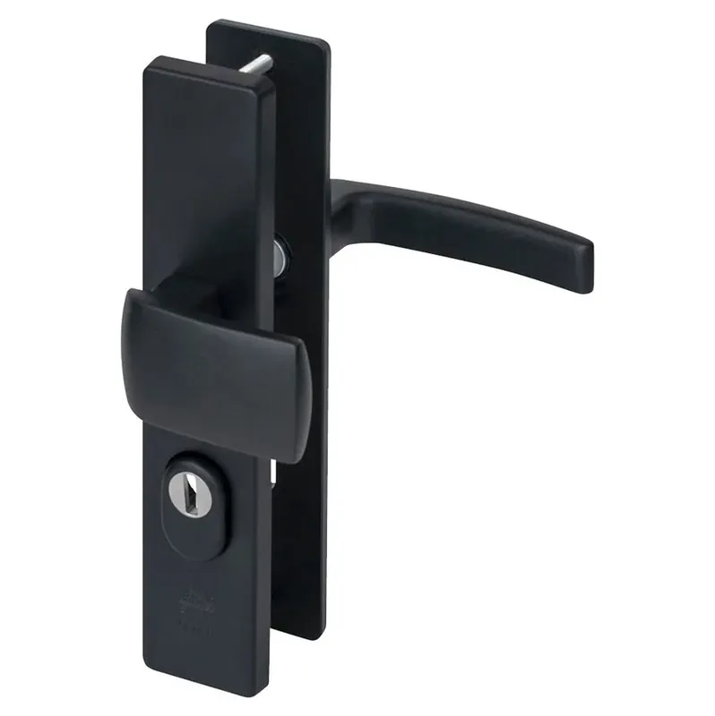 Nemef veiligheidsbeslag PC72 langschild knop/kruk 3415-II met kerntrek beveiliging SKG3 aluminium zwart Exclusieve Aanbieding