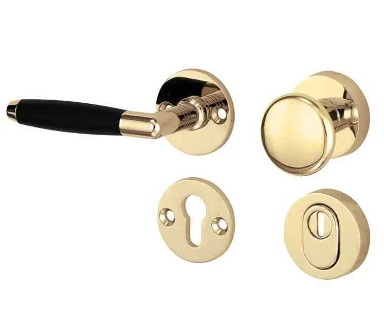 Premium SKG3 knop/kruk op rozet Ton links + kerntrekbeveiliging messing gelakt/messing PVD