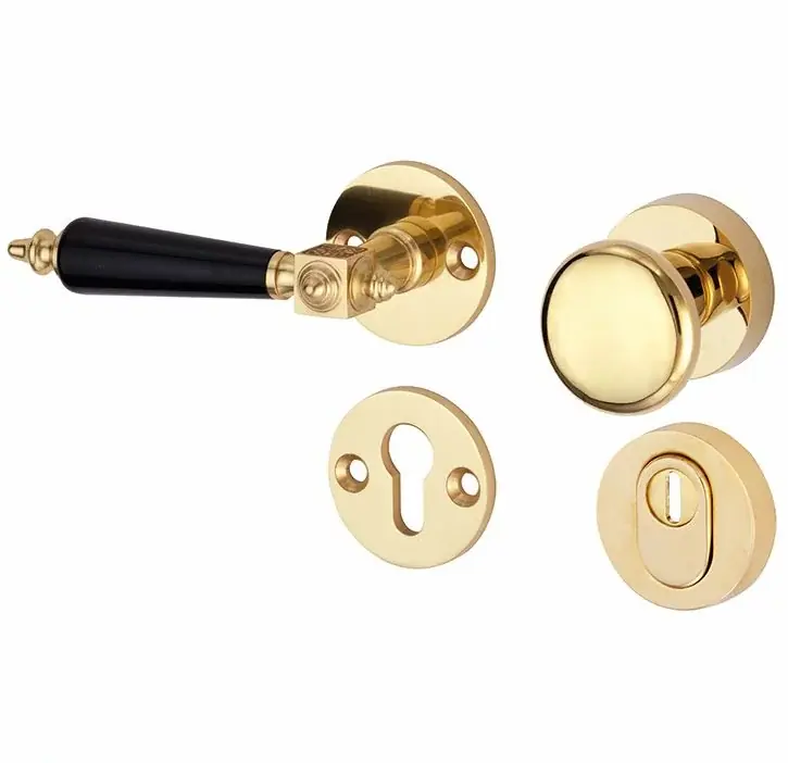 SKG3 knop/kruk op rozet Roman bakeliet links + kerntrekbeveiliging messing gelakt/messing PVD Korting