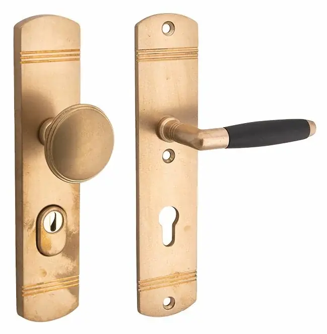 SKG3 PC72 knop/kruk op schild Ton rechts + kerntrekbeveiliging messing antiek Nieuw