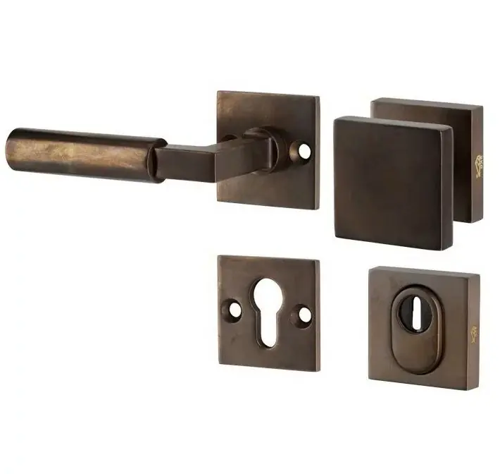 Speciale Aanbieding SKG3 knop/kruk op rozet Bauhaus links + kerntrekbeveiliging messing antiek brons