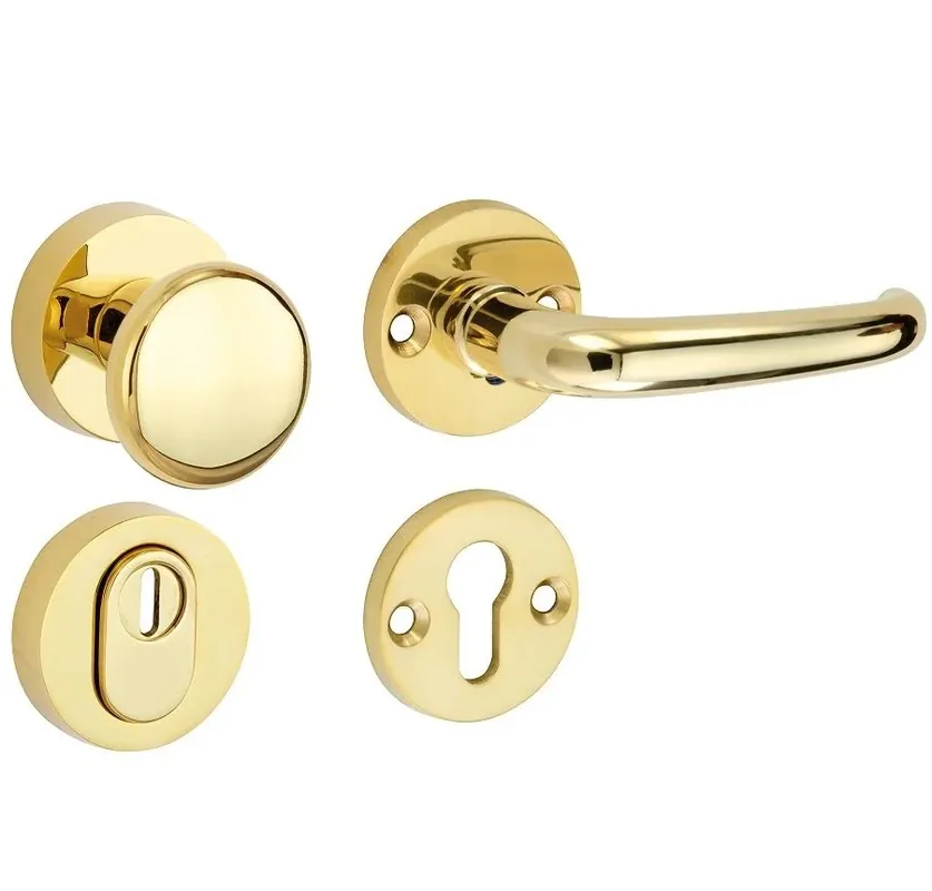 SKG3 knop/kruk op rozet Halfsabel rechts + kerntrekbeveiliging messing gelakt/messing PVD Veilige Betaling