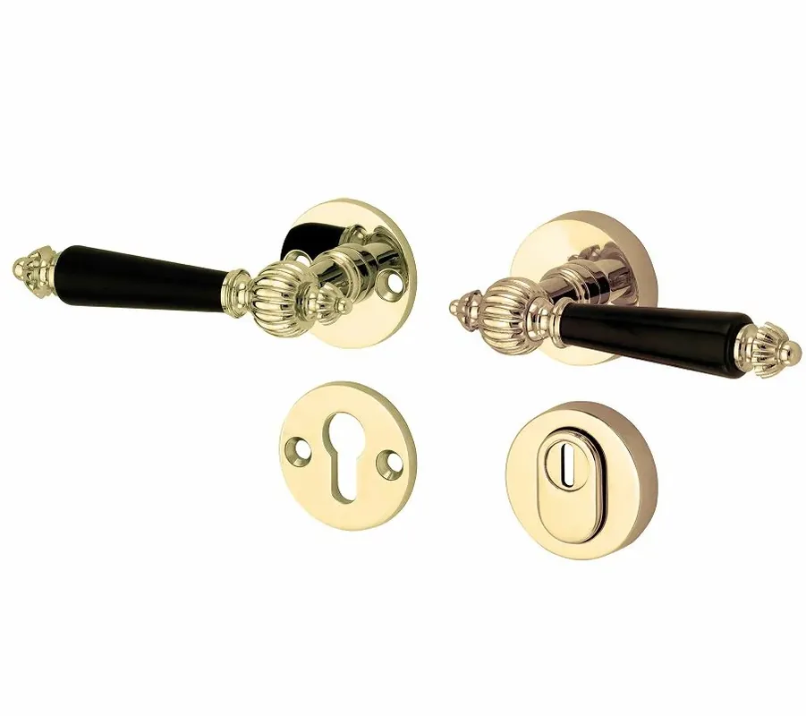 Weekendaanbieding SKG3 kruk/kruk op rozet Nouveau links + kerntrekbeveiliging messing gelakt/messing PVD