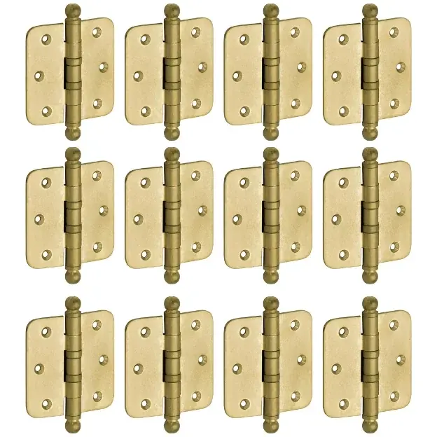 Set van 12 kogellagerscharnieren 89×89 ronde hoek bol messing antiek Snelle Levering