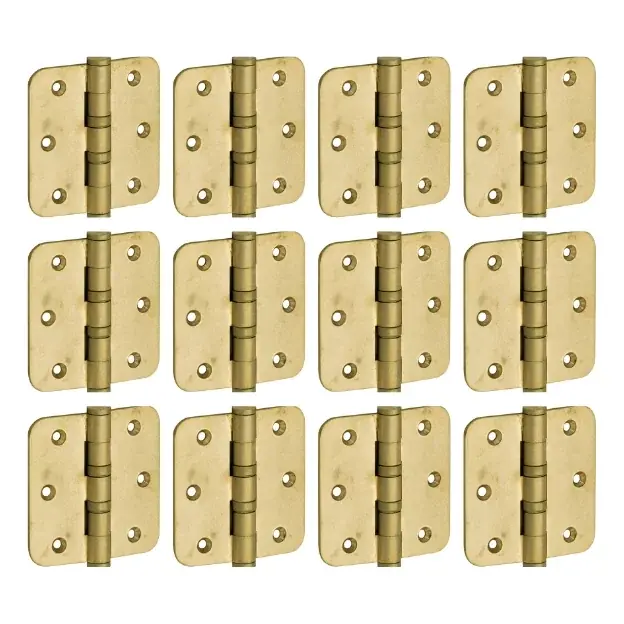 Set van 12 kogellagerscharnieren 89×89 ronde hoek vlak messing antiek Populair