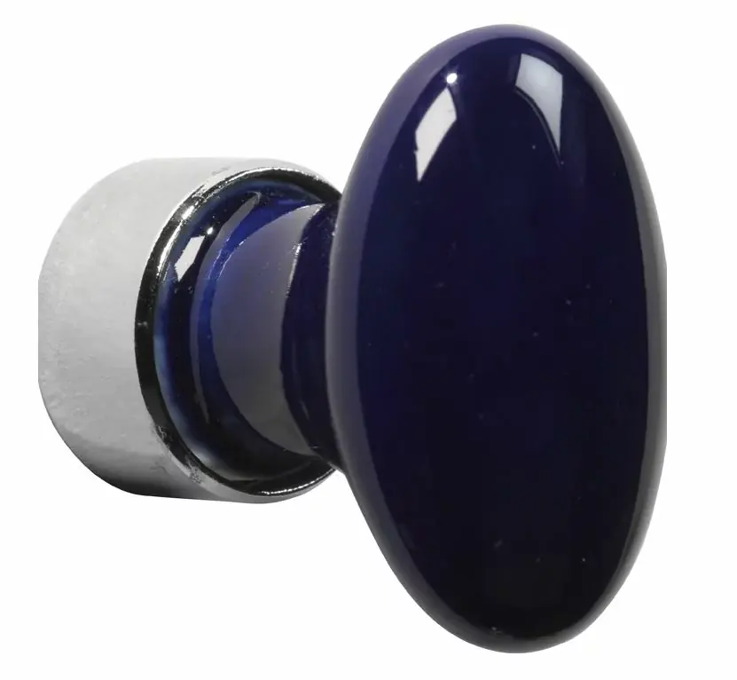 Betaalbaar Meubelknop ovaal porselein 33mm glans nikkel/sevresblauw