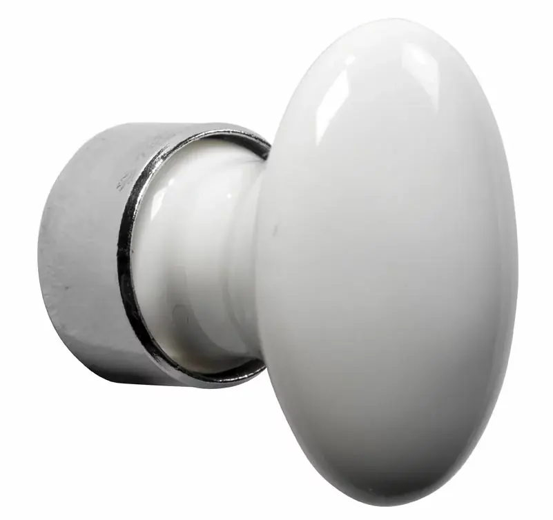Meubelknop ovaal porselein 33mm wit/glans nikkel Populair