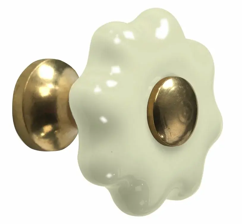 Snelle Levering Meubelknop Fleur porselein 31mm ivoor/messing ongelakt