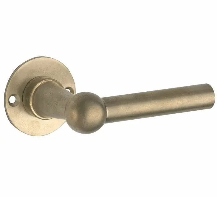 Deurklink op ongeveerd rozet Chemin de Fer 100mm messing antiek Direct Beschikbaar