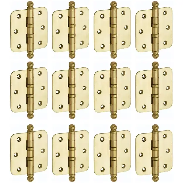 Set van 12 kogellagerscharnieren 76×76 ronde hoek bol messing ongelakt Koopje