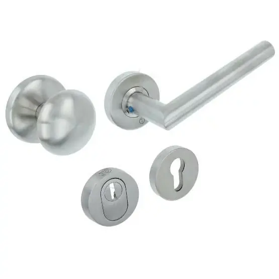 Direct Verzonden Intersteel set voordeurbeslag Jura rond voordeurknop, SKG rozetten en deurklink/rozet rvs