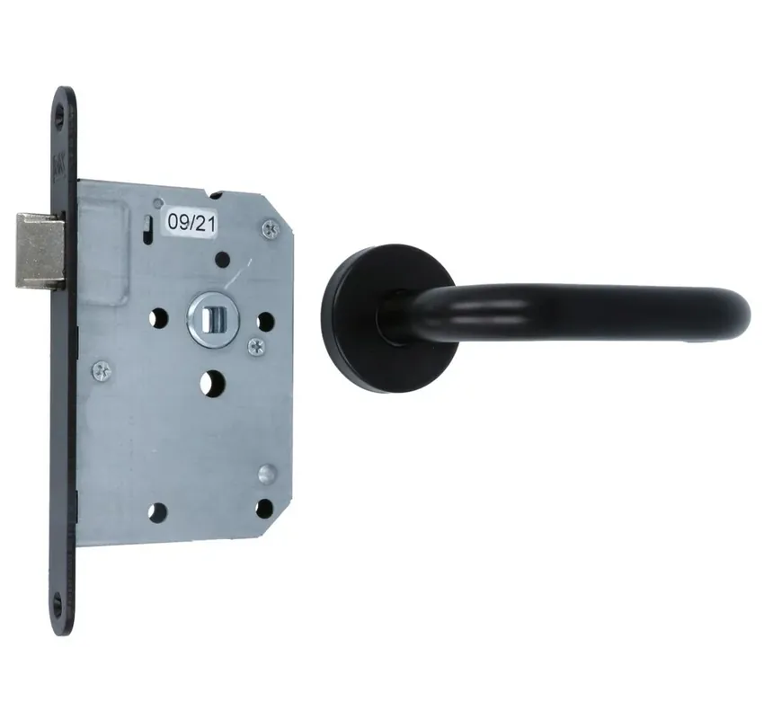 Set binnendeurbeslag deurklink model 3RX op rozet + loopslot zwart Hoge Kwaliteit