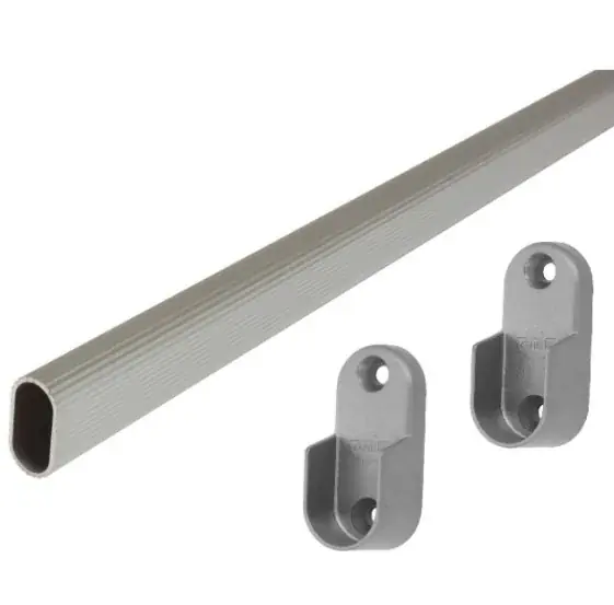Garderobestang 1.5 meter met dragers ovaal geribbeld zilver Superprijs