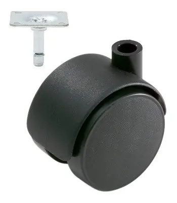 Meubelwiel zwart Hard 40 mm met Bevestigingsplaat Finale Uitverkoop