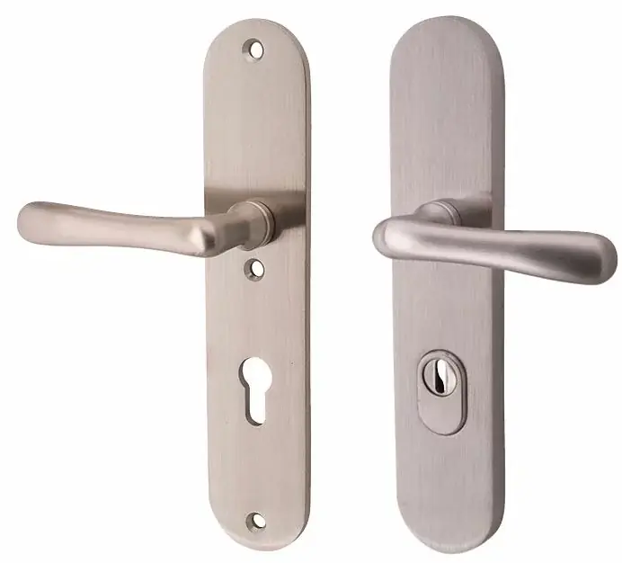 SKG3 PC55 kruk/kruk op ovaal schild Linea links + kerntrekbeveiliging mat nikkel/mat nikkel PVD Gereduceerde Prijs