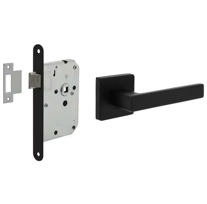 Speciale Aanbieding Intersteel deurbeslag set loopslot zwart + deurklink Hera met rozet zwart