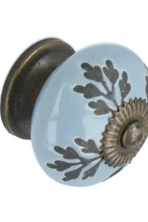Weekendaanbieding Knop bloem lichtblauw 40 mm porselein