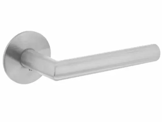 Koopje Intersteel deurklink Hoek 90° geveerd op ronde magneet rozet rvs
