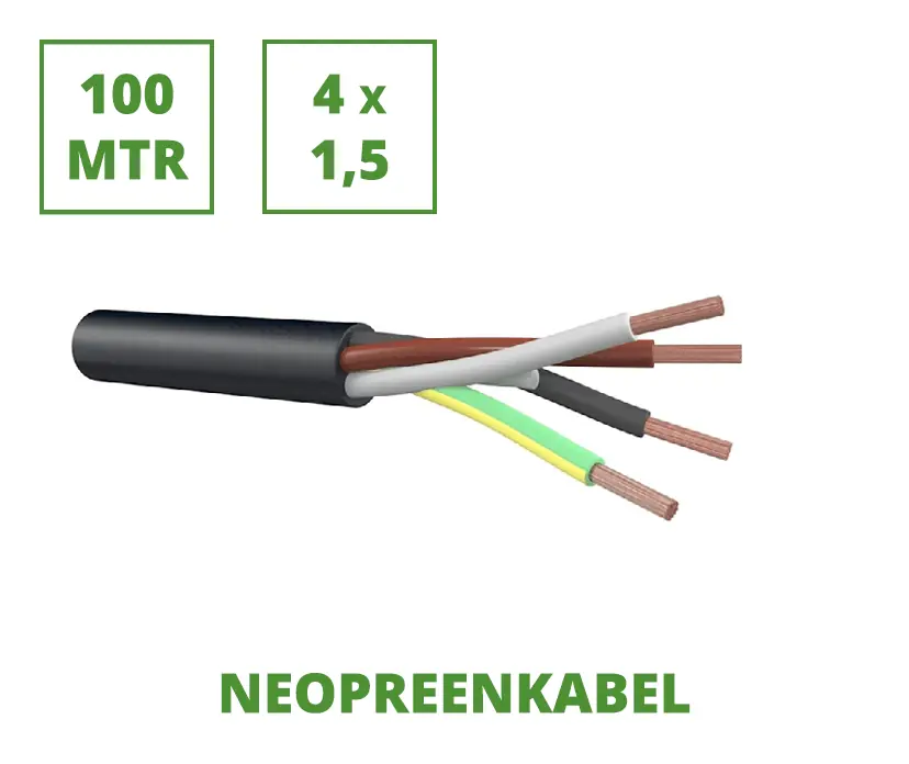 Gereduceerde Prijs Neopreen 100 mtr. flexibele aansluitkabel 4x1,5 mm²