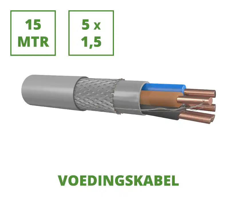 Uitverkoop Voedingskabel 15 mtr. 1 kV gewapend 5x1,5 mm²