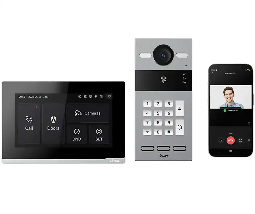 Korting Video intercomset IPK06W DNAKE grijs, 1 knop, codepaneel met binnenpost