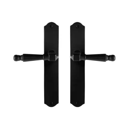 GPF6210.60 smeedijzer zwarte deurkruk Mela op schild blind, 238x41x4mm Koop Vandaag