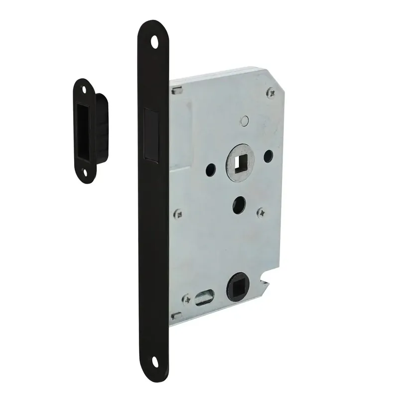 Nu Kopen Intersteel Woningbouw magneet badkamer/toilet slot 63/8mm Voorplaat Afgerond Zwart