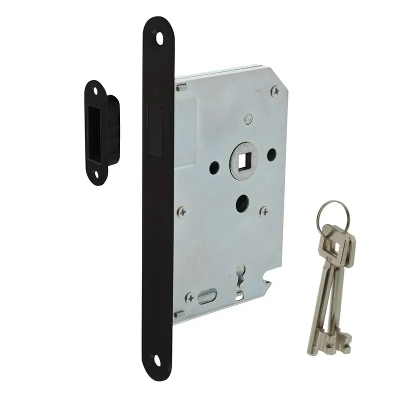 Korting Intersteel Woningbouw magneet klavier dag- en nachtslot 55mm Voorplaat Afgerond Zwart