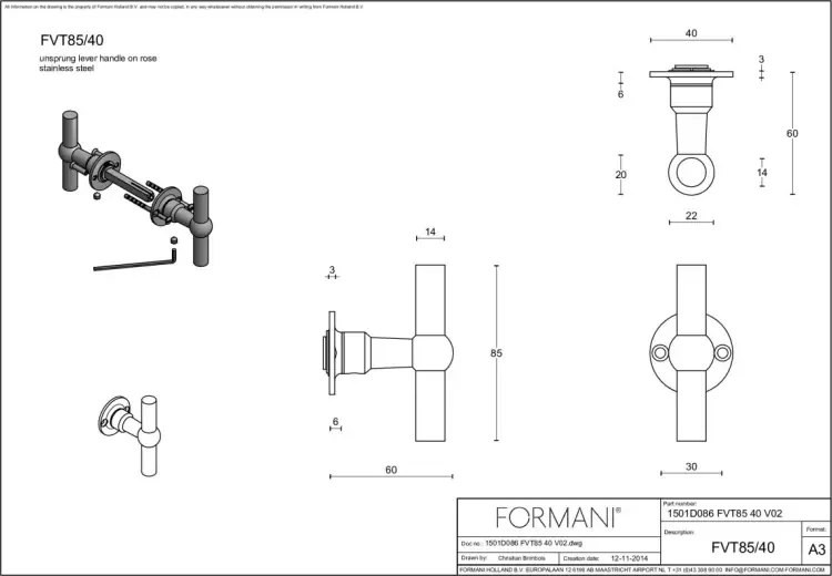 Formani Deurkruk Formani FVT85/40 Gepolijst Roestvast Staal Premium