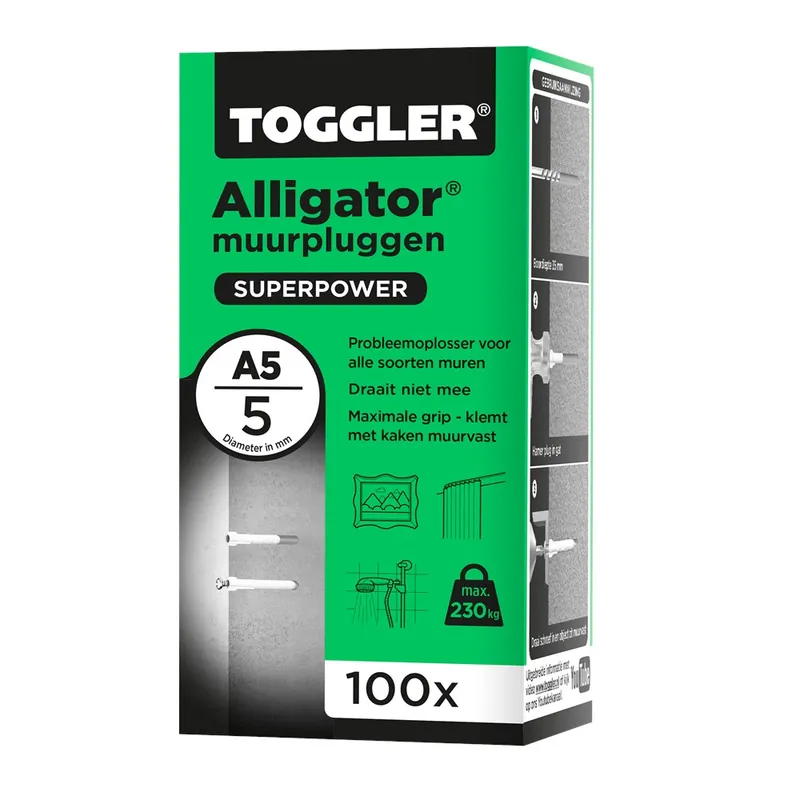 plug alligator zonder flens toggler Direct Beschikbaar