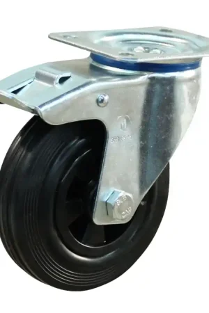 Betaalbaar zwenkwiel zwart rubber met rem