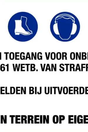 bouwbord symbolen+tekst wit/blauw/zwart Gereduceerde Prijs